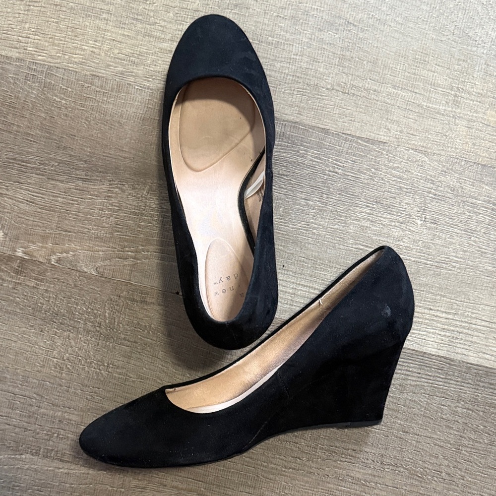 a new day Black Suede Wedges